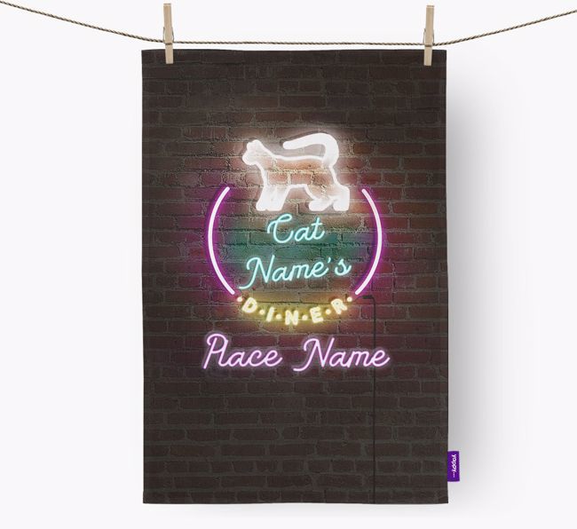 'Neon Lights Diner' - Personalized {breedFullName} Dish Towel